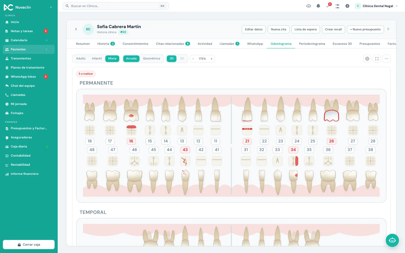 Ficha del paciente con odontograma